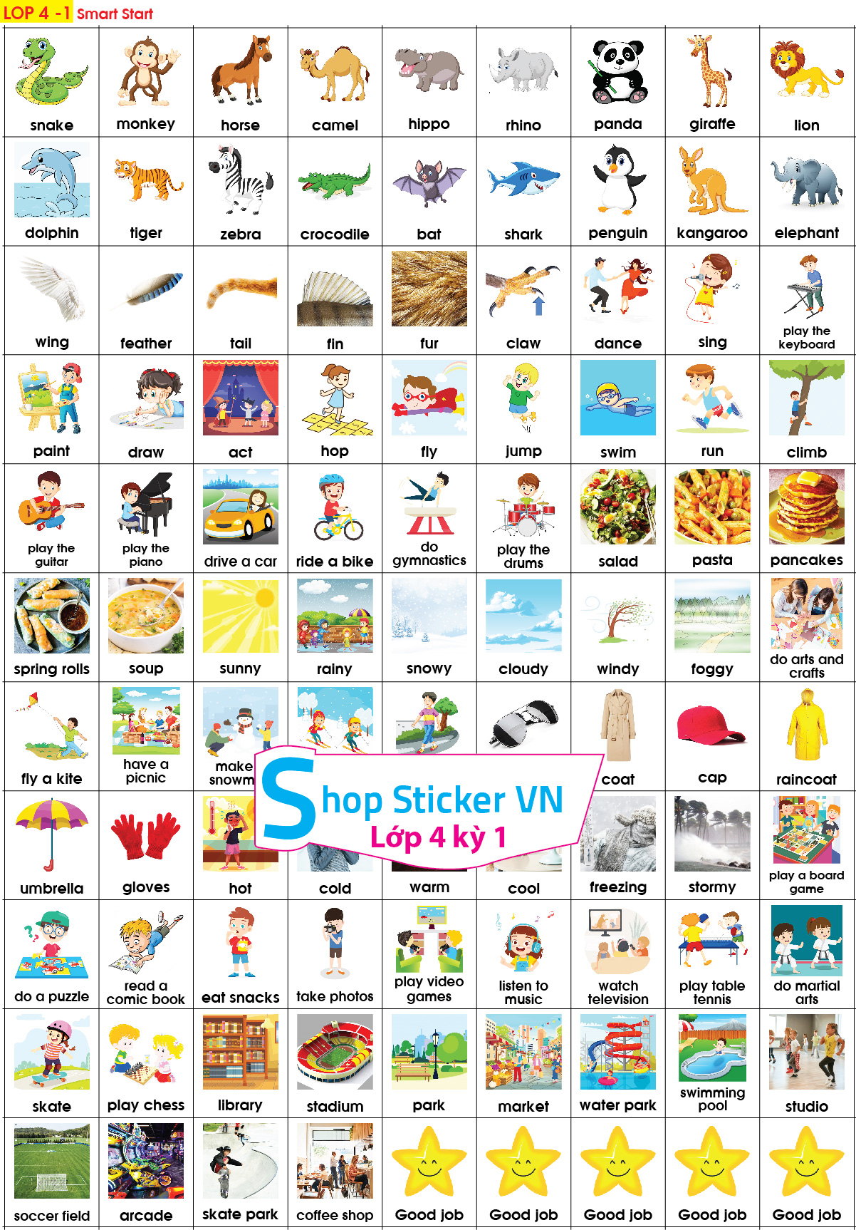 Sticker từ vựng tiếng anh đủ các khối lớp - Smart Start