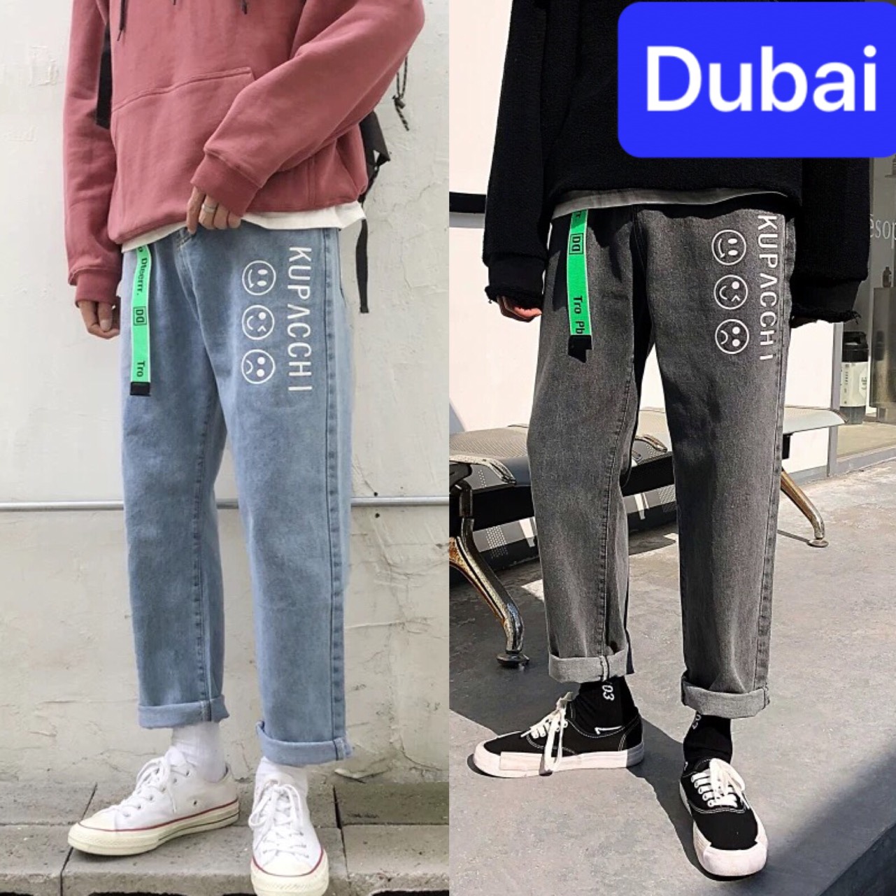 QUẦN BAGGY JEAN NAM CHẤT BÒ ỐNG RỘNG DÀI THÊU CHỮ KUBAOCHI HÈ NHẬT BẢN CAO CẤP - DUBAI FASHION