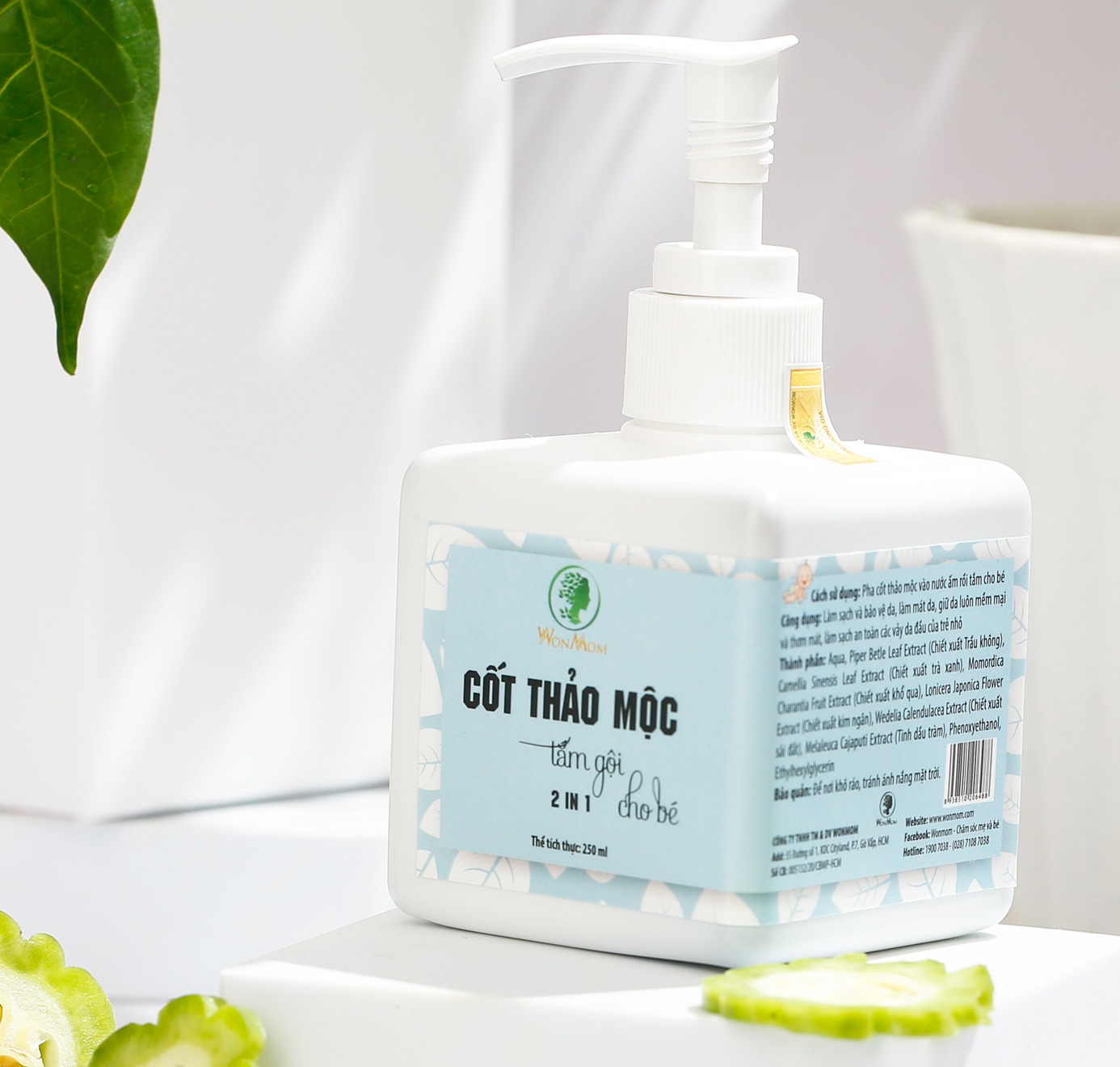 Cốt thảo mộc tắm gội cho bé Wonmom 2in1 250ml