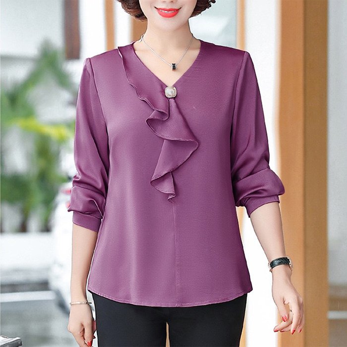 Shoppro-shirt the middle-age-shirt ladies neck applique buttons turtleneck turn--type middle-aged concealed belly 3A01 3a06 3a05 3a02