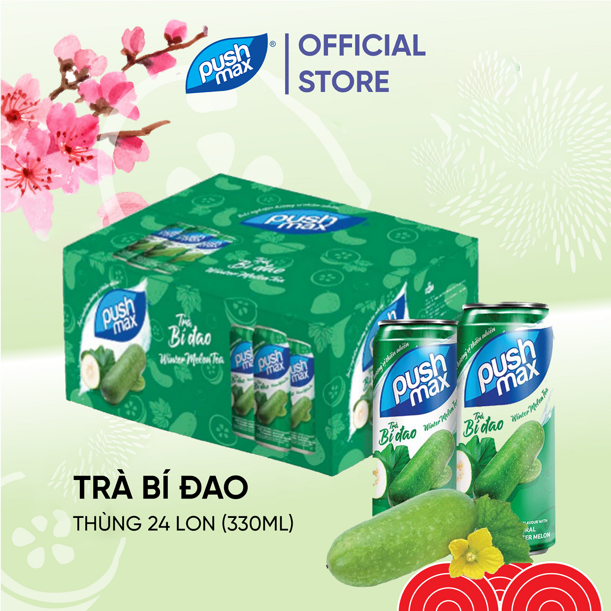 Thùng 24 Lon Nước Trái Cây Trà Bí Đao Pushmax (330ml x 24 lon)