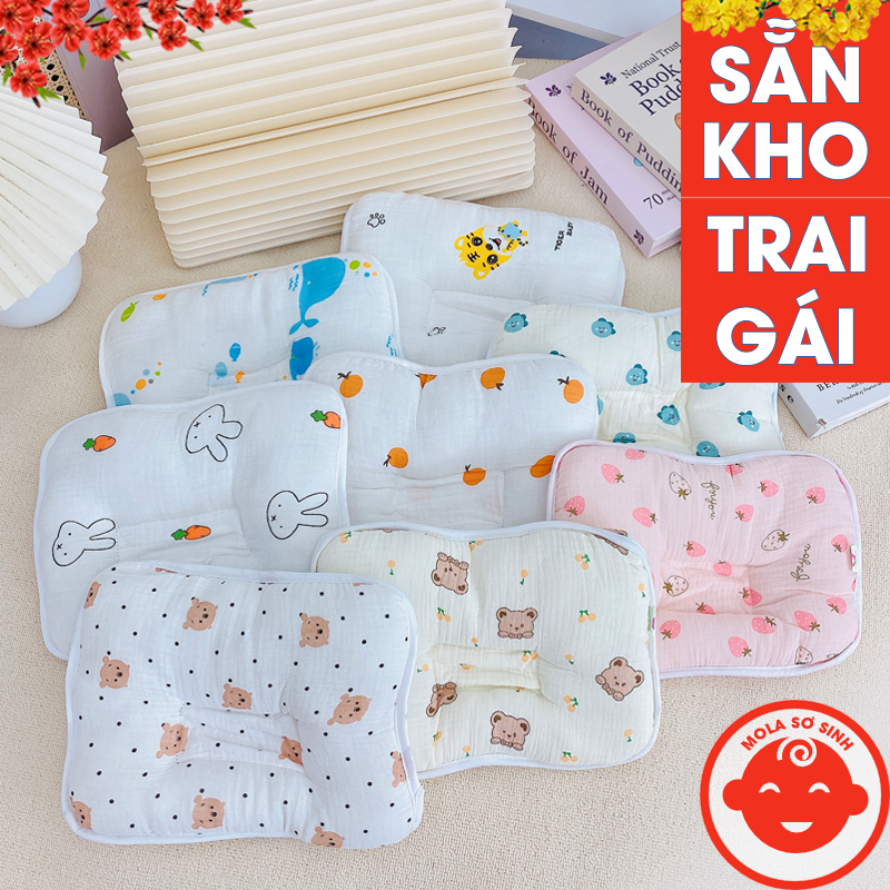 Gối bông muslin cho bé sơ sinh mềm mại êm ái g09