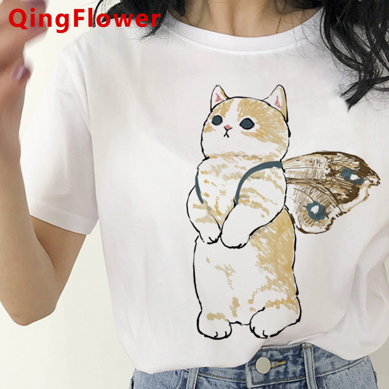 卡哇伊猫搞笑卡通图案T恤女原宿可爱动漫T恤风格时尚T恤上衣T恤女