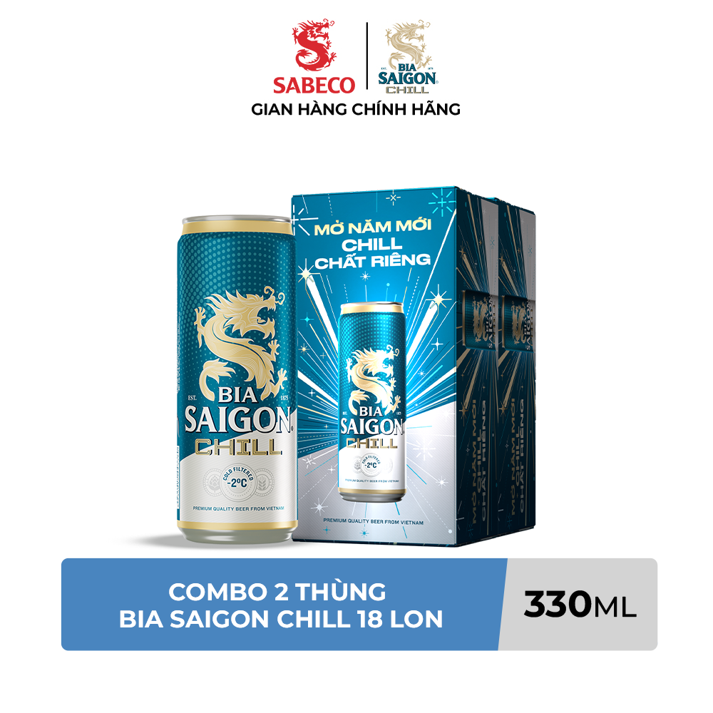 Nồng Độ Cồn 4.6% - Combo 2 Thùng 18 Lon Bia Sài Gòn Chill 330ml
