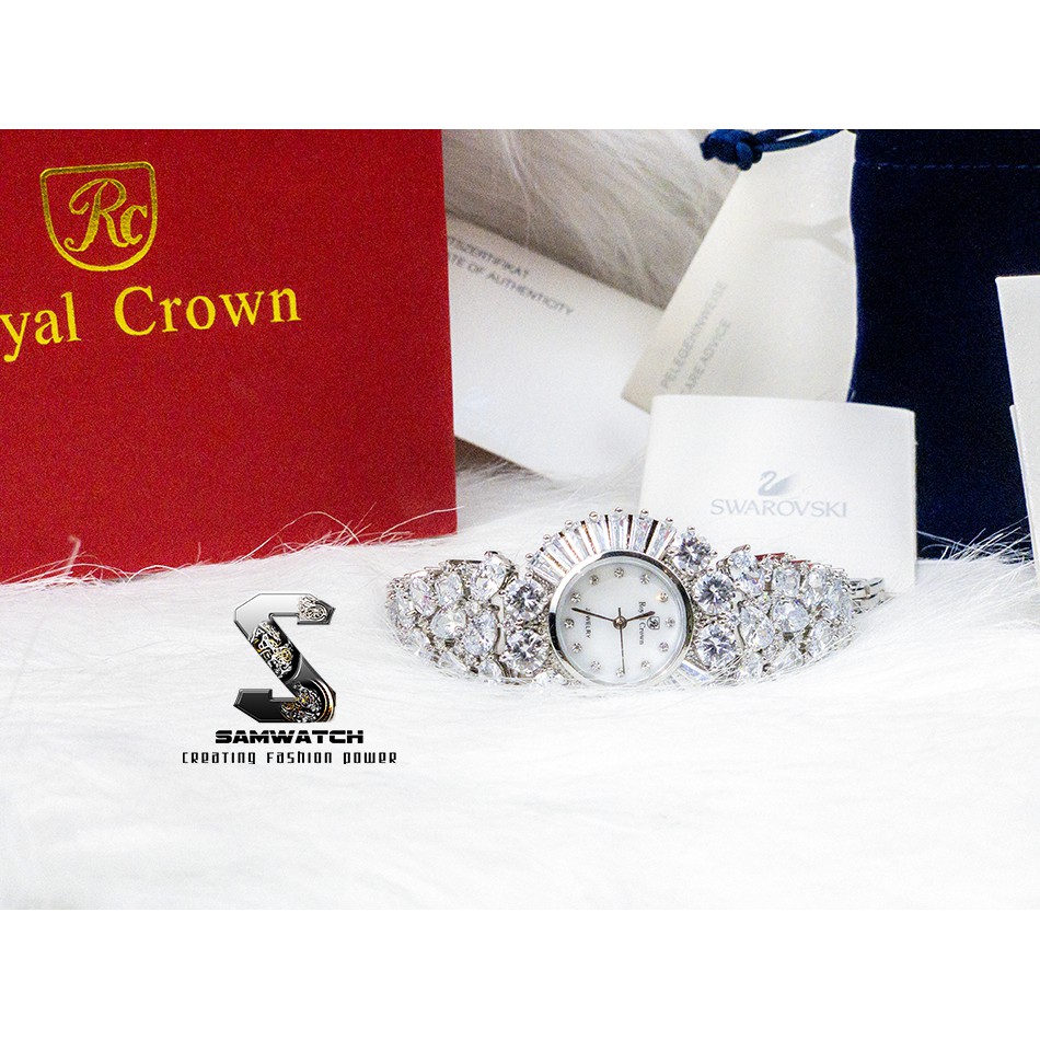 Đồng Hồ Royal Crown Nữ Đá Trắng 34mm Silver Authentic