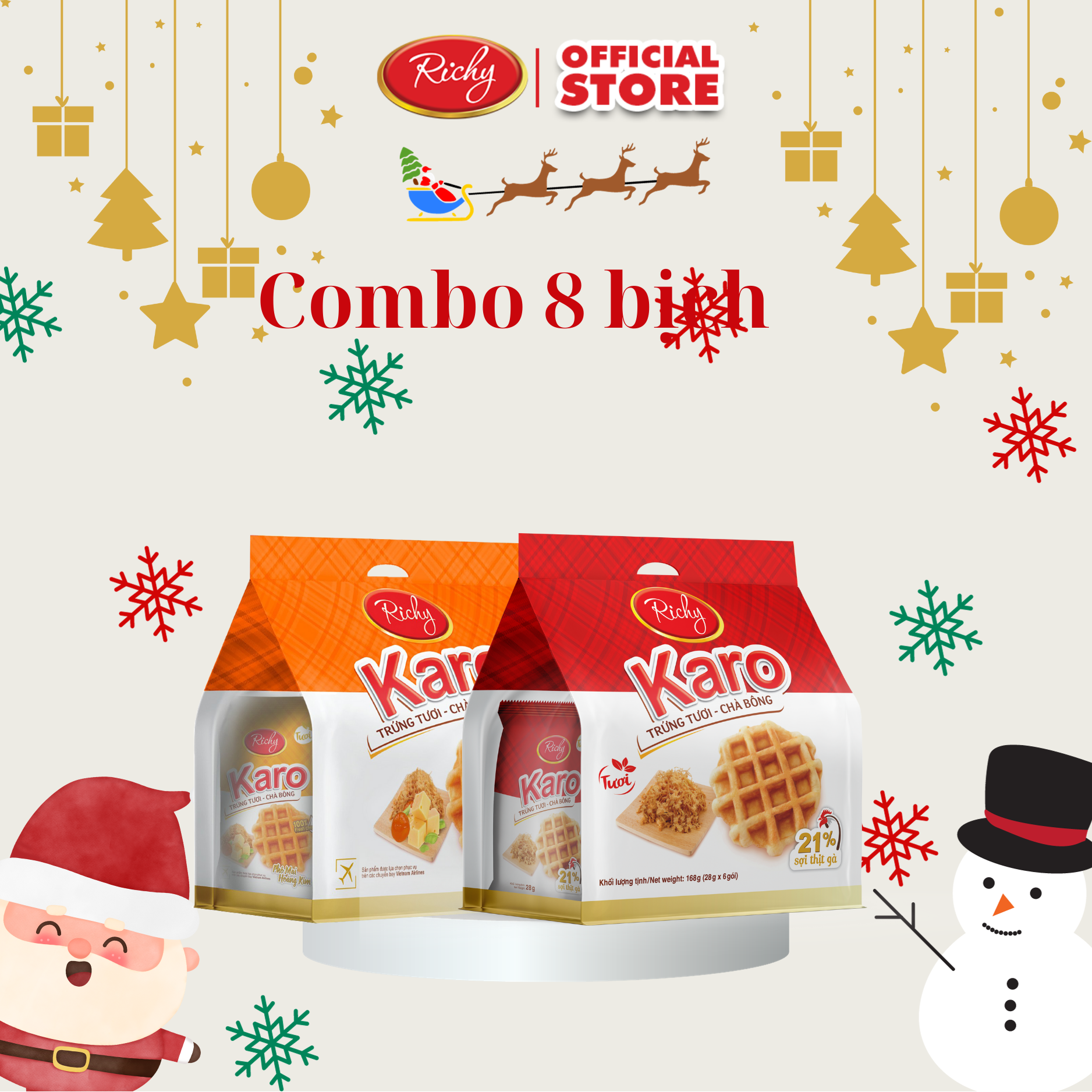 [SALE CUỐI NĂM 25-29/12] Combo 48 chiếc bánh tươi Karo RICHY ( 8 túi - 48 chiếc)