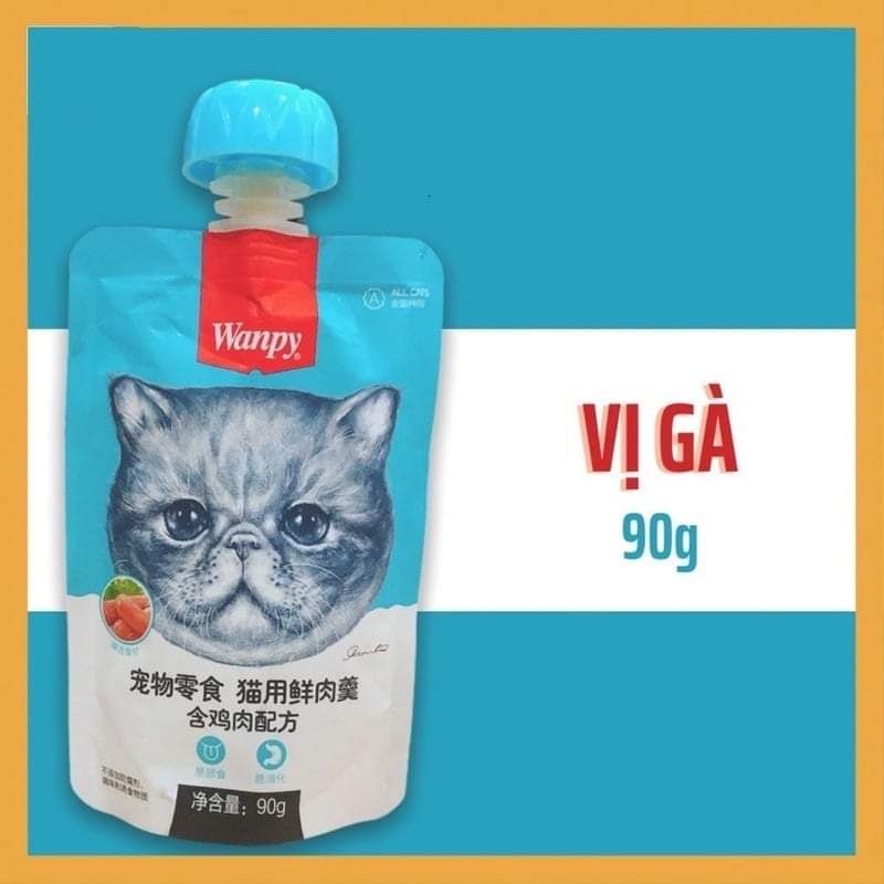 Súp thưởng wanpy nắp vặn 90g cho mèo mọi lứa tuổi