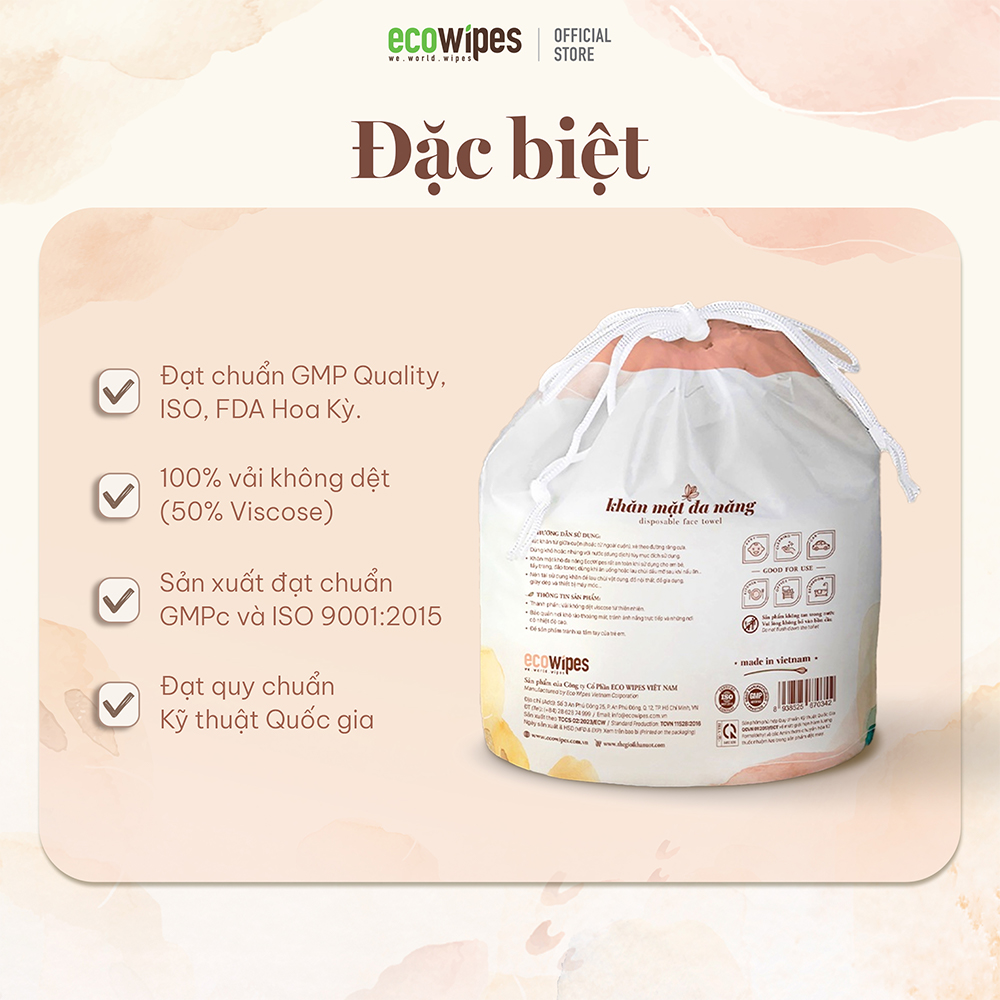 Khăn mặt khô đa năng cao cấp EcoWipes cuộn 80 tờ 345g không mùi size khăn 20x20cm siêu tiết kiệm