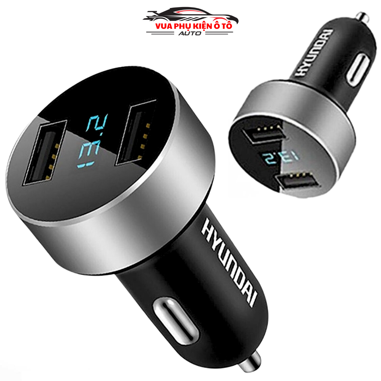 Tẩu sạc ô tô xe hơi Hyundai HY-36 báo điện áp với 2 cổng USB