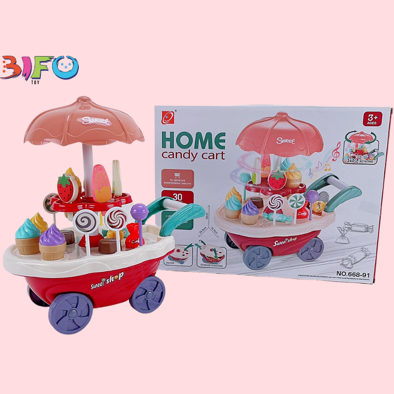 Xe kem xe đẩy đồ chơi đồ hàng bán kem 30 PCS có nhạc và đèn đầy đủ cho bé vui chơi và sáng tạo