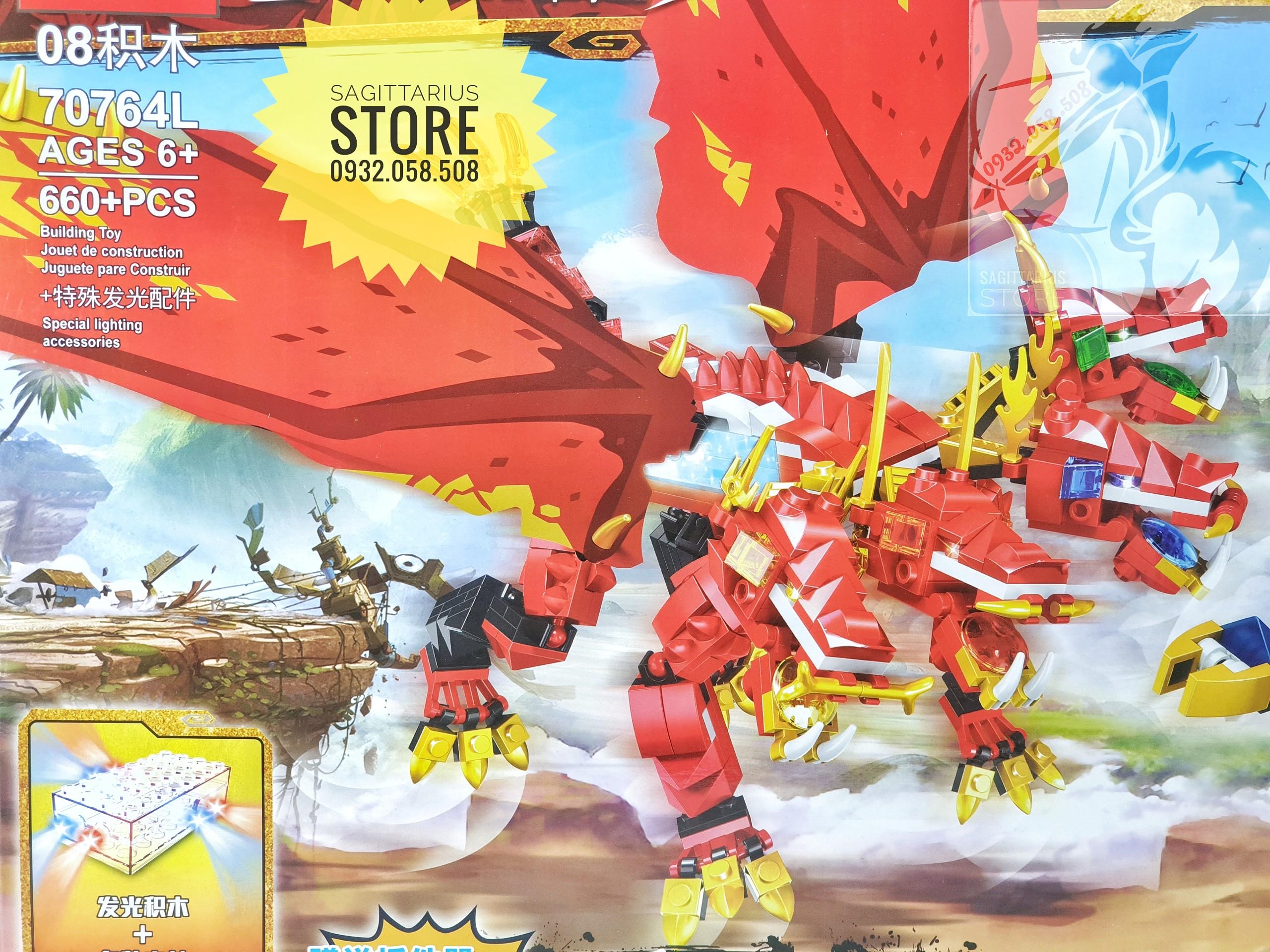 [HCM]Bộ Lego QS08-70764L Lắp Ráp Rồng Lửa 4 Đầu ( Có đèn âm thanh - 660 Mảnh )