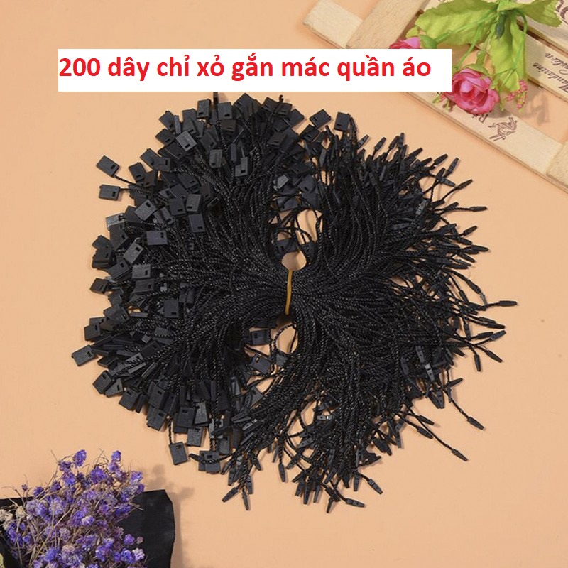 Combo 200 sợi dây chỉ dù gắn mác hàng hóa, mác quần áo, dây đen