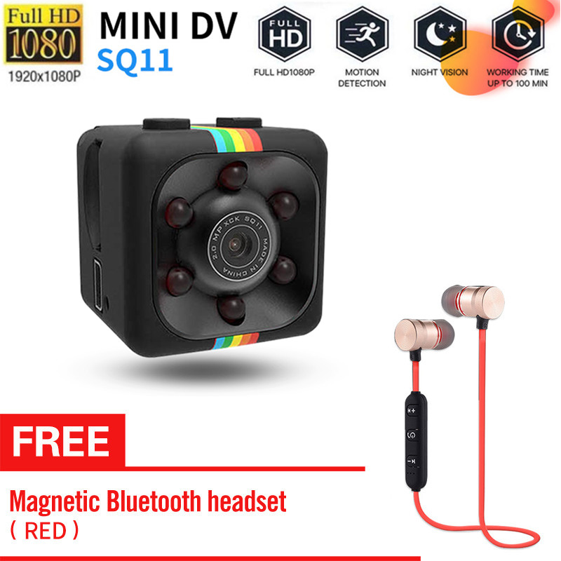 [Có tai nghe Bluetooth miễn phí]Camera giám sát, Camera hành trình xe máy full HD 1080, camera hành trình mini giá rẻ SQ11 (Đen)
