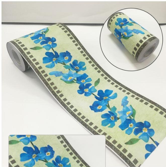 Cuộn 10 Mét Len Dán Viền Tường - Khổ 10cm Dán Chân Tường DÂY HOA XANH DƯƠNG AVV13