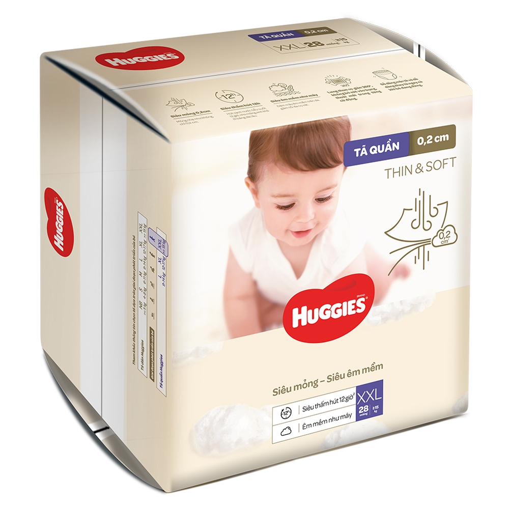 Tã quần Huggies Thin & Soft (XXL, >15kg, 28 miếng)