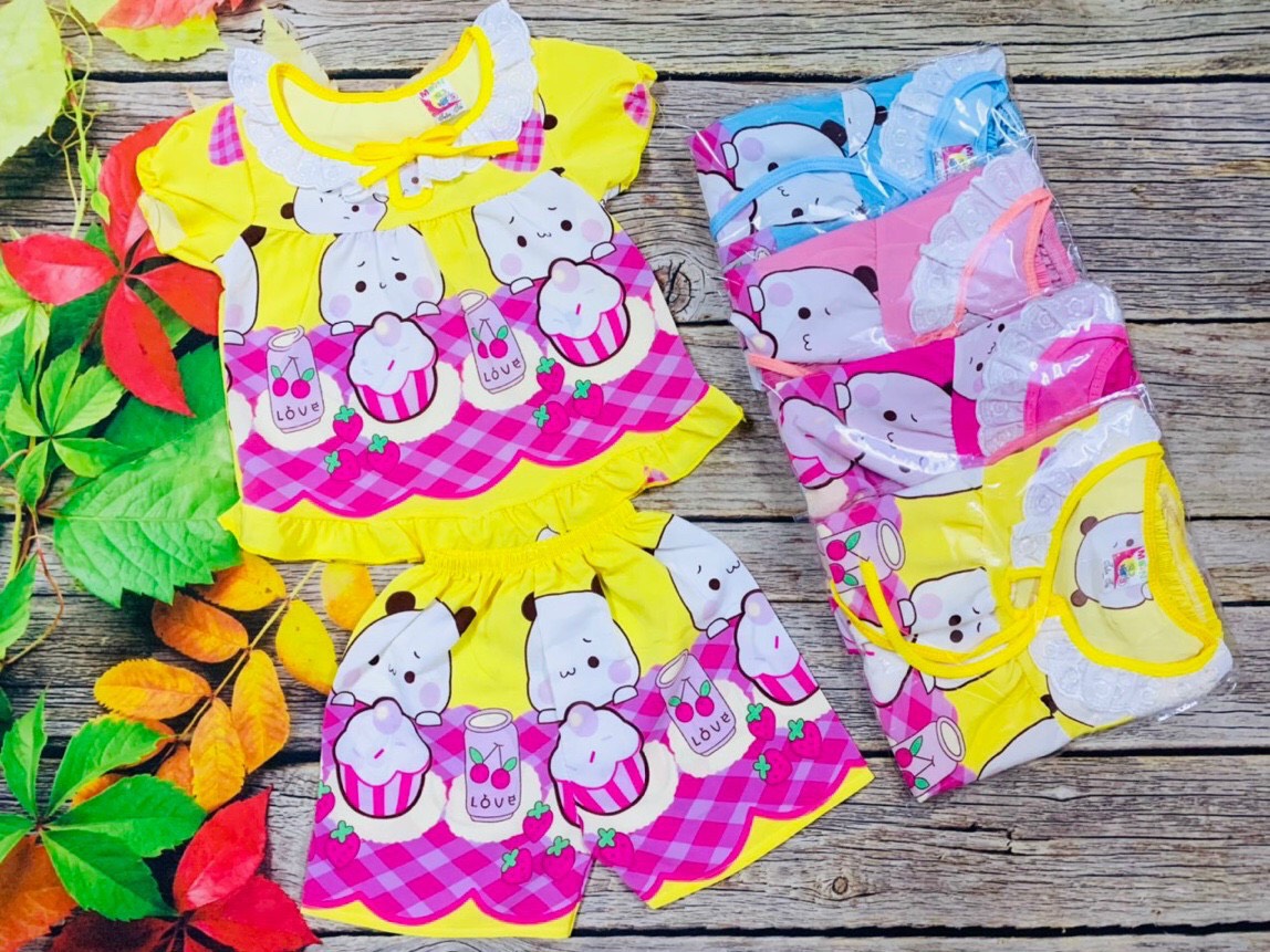 Bộ Lụa Tay Phồng Viền Bèo (giao màu ngẫu nhiên) (6-18kg)