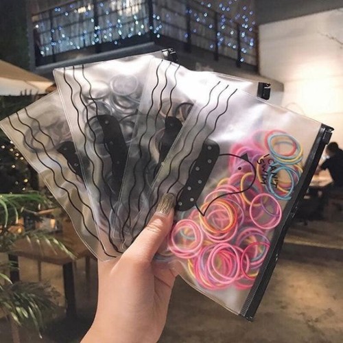 Set 100 dây buộc tóc chun mềm mix nhiều màu
