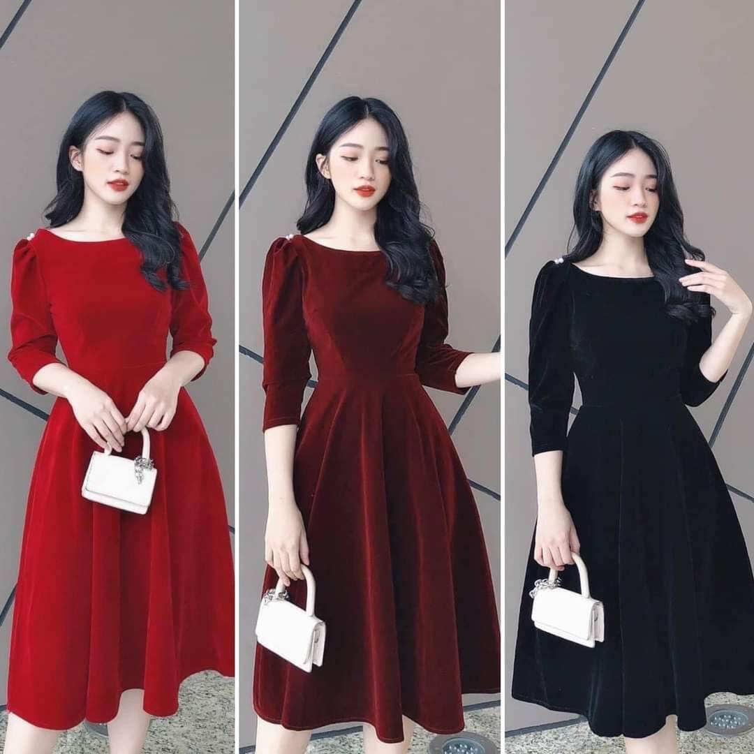 Váy nhung công sở nữ dáng xòe tay bồng thiết kế Chiffon - Chân váy |  ThờiTrangNữ.vn