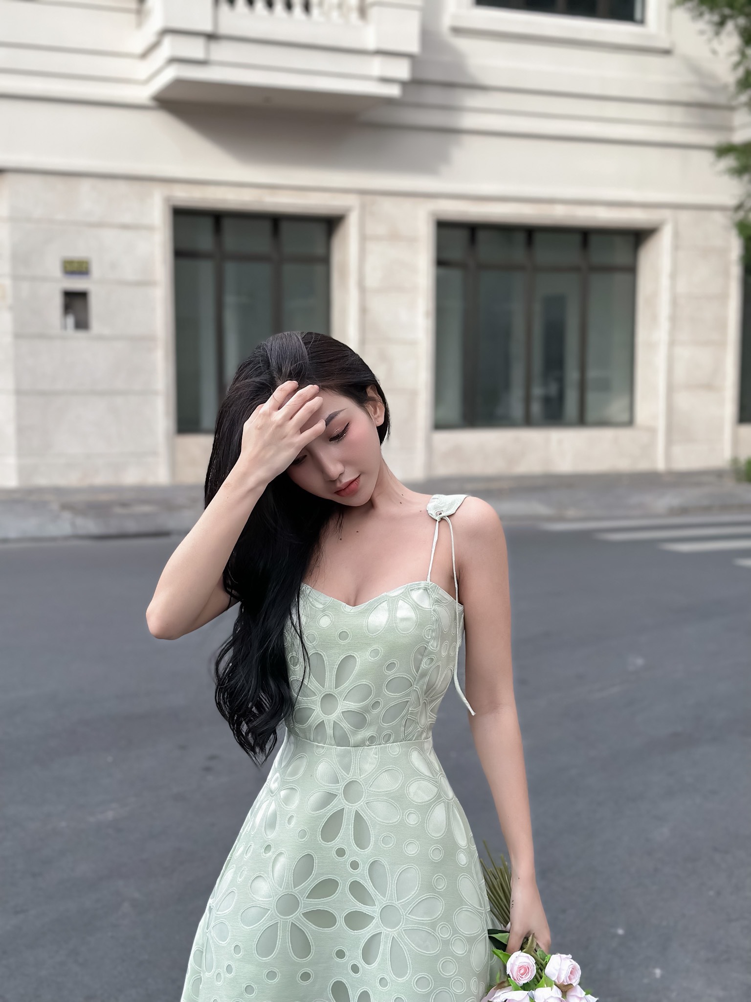 Váy Dài Thêu Xanh Mint EllyClothing