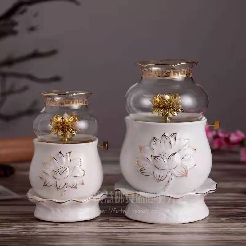 Đèn dầu sen gốm sứ size nhỏ