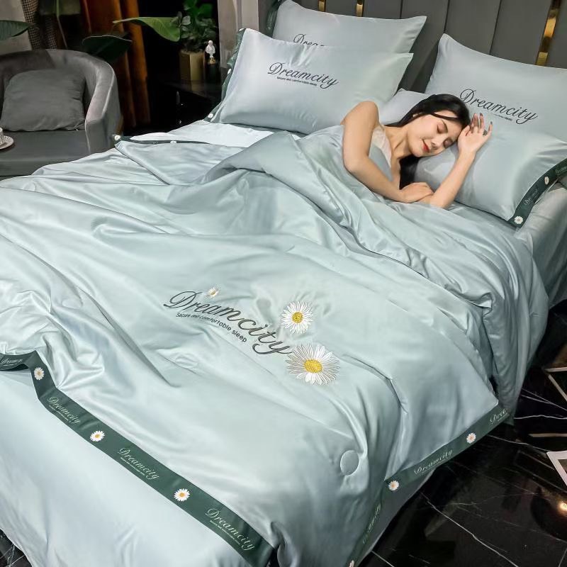 🎀(SALE RẺ) Bộ Chăn Ga Lụa Satin Dreamcity Chăn Chần Bông Set 4 món đủ size