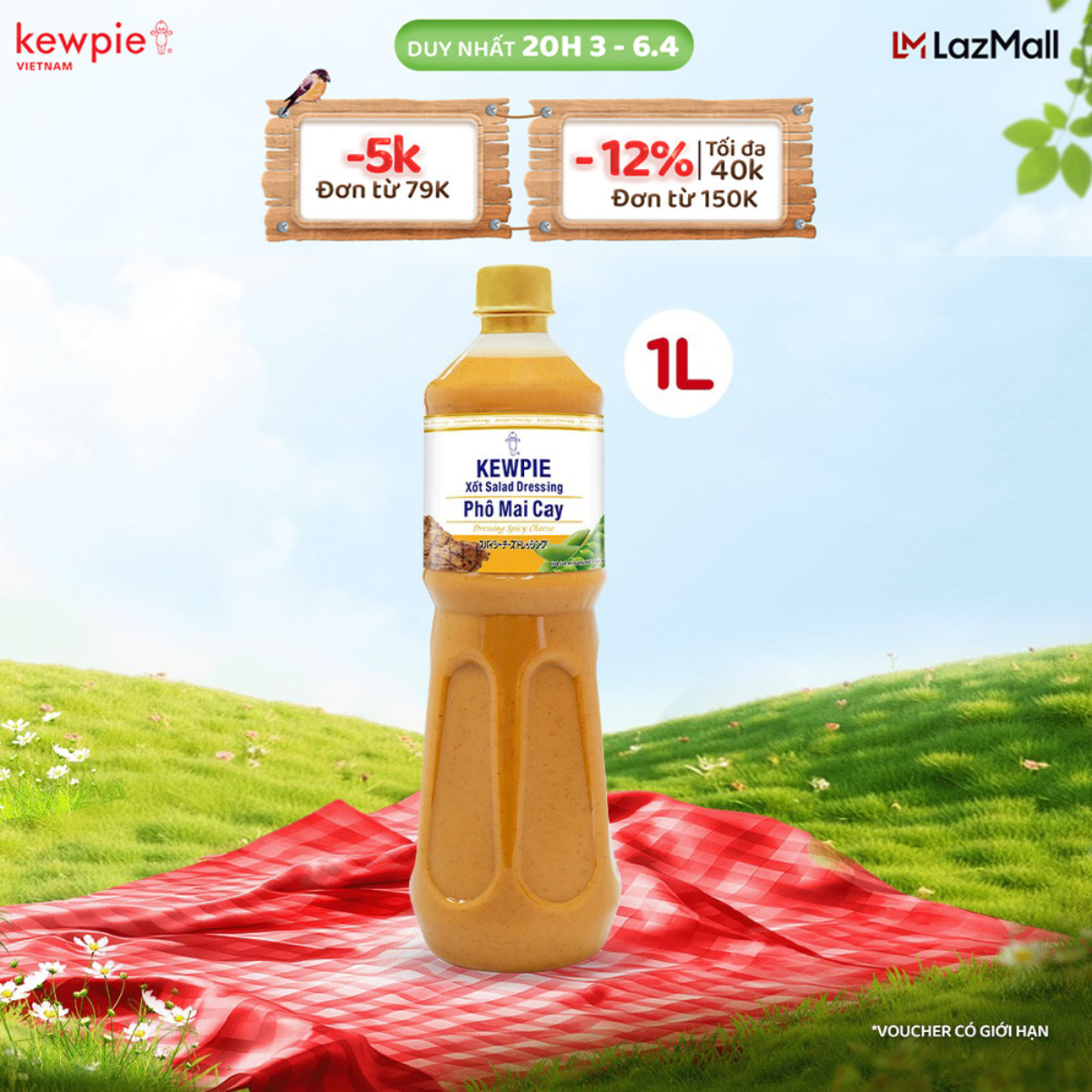 Xốt Salad Dressing Phô Mai Cay Kewpie 1L