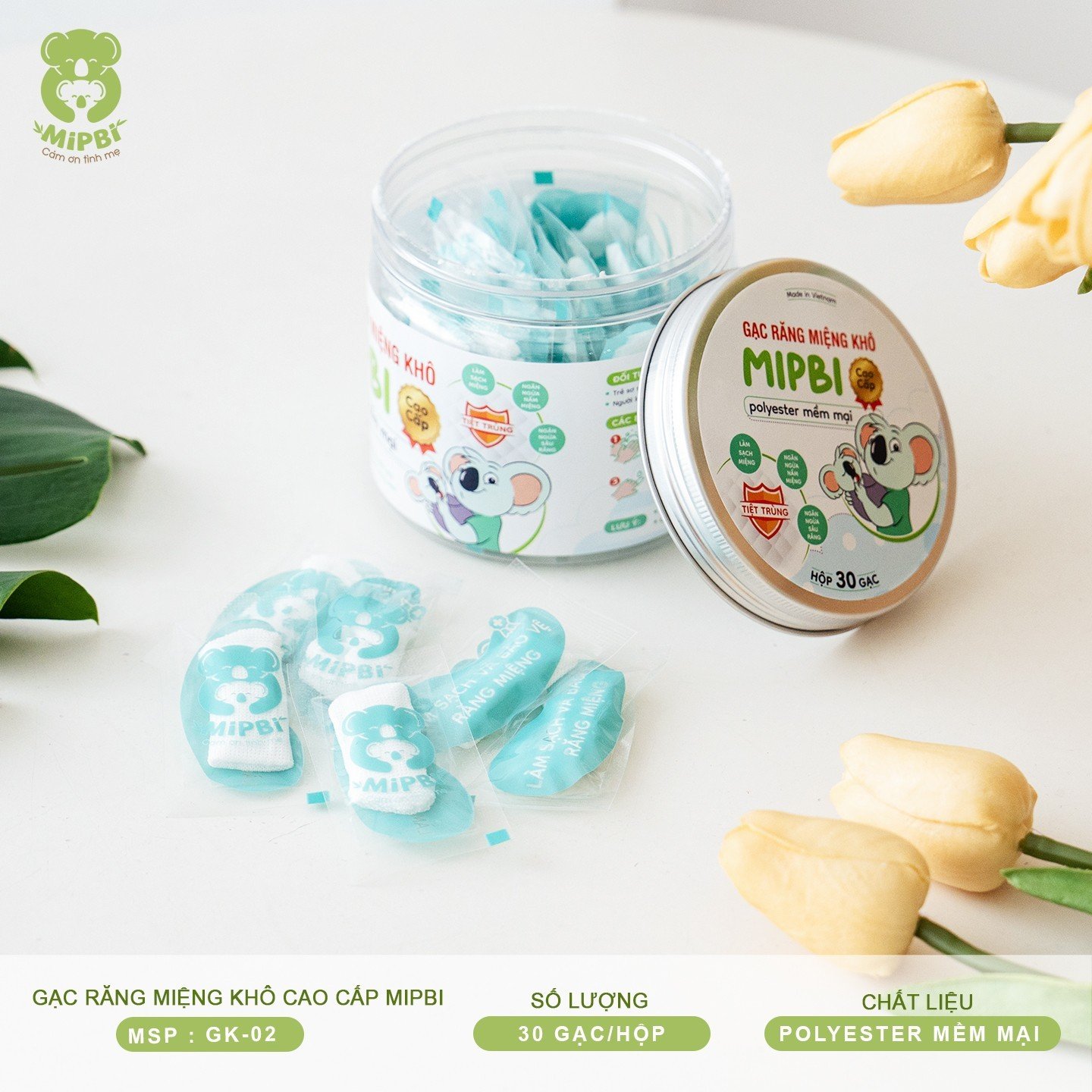 Rơ lưỡi cho bé/hộp gạc răng miệng mipbi khô cho bé siêu an toàn, tiện lợi