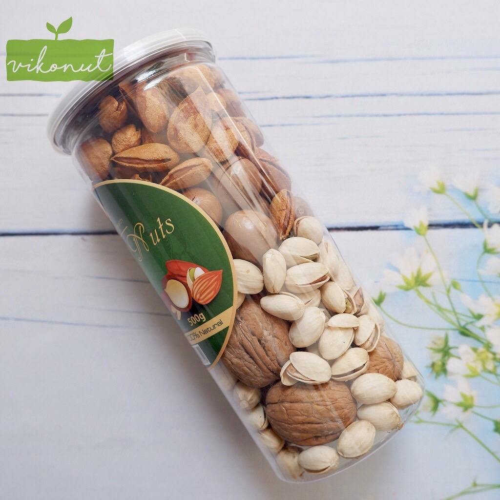 [HCM]Mix hạt 4 loại Macca Óc chó Dẻ cười Hạnh nhân rang bơ [500gr]