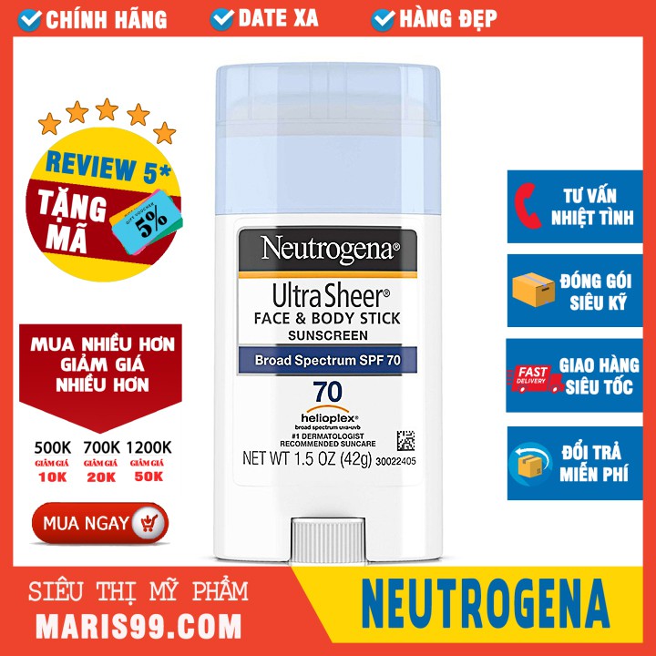 Sáp Lăn Chống Nắng Neutrogena Ultra Sheer Face & Body Stick Sunscreen Broad Spectrum SPF70