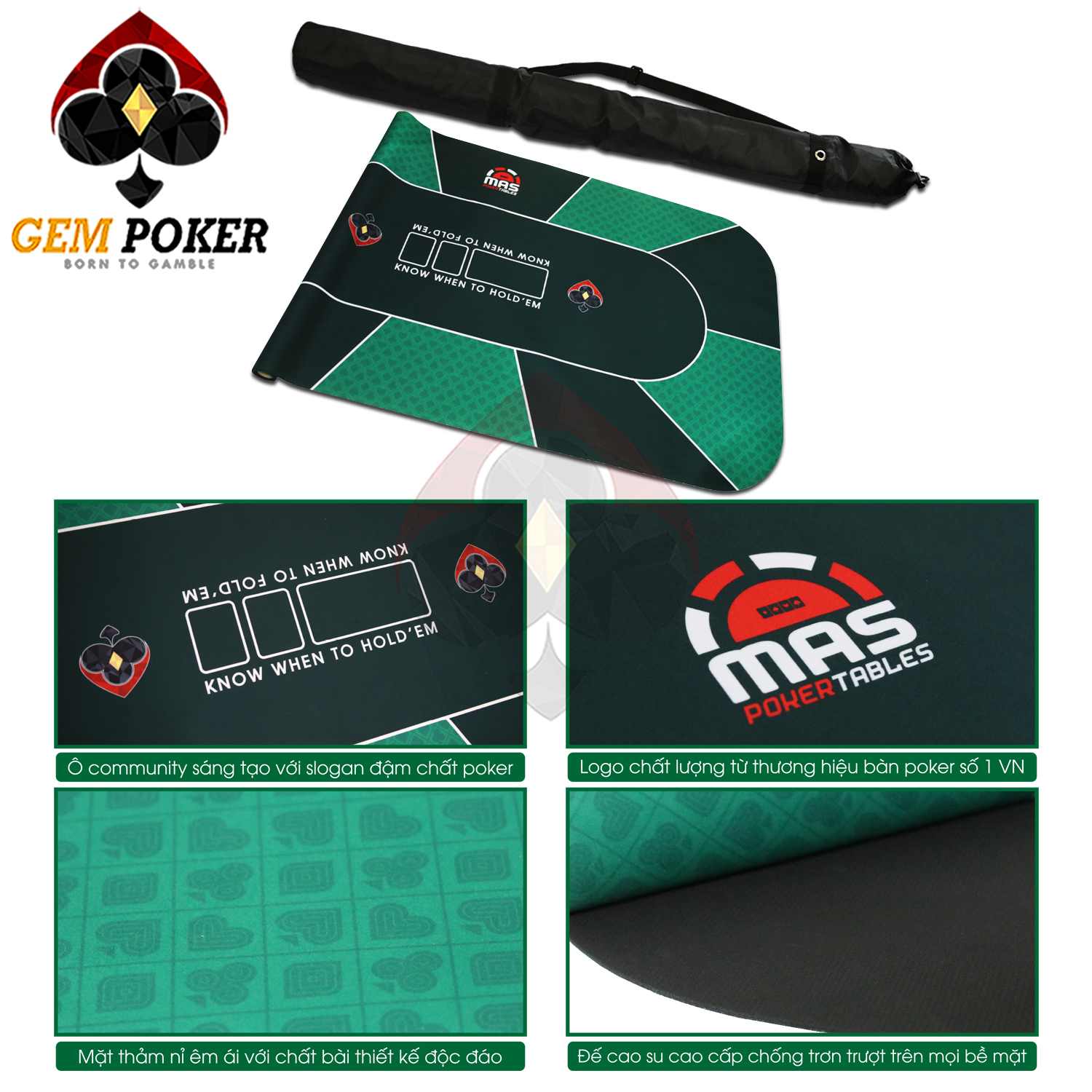 THẢM POKER TEXAS GEM GREEN 180X90 CM