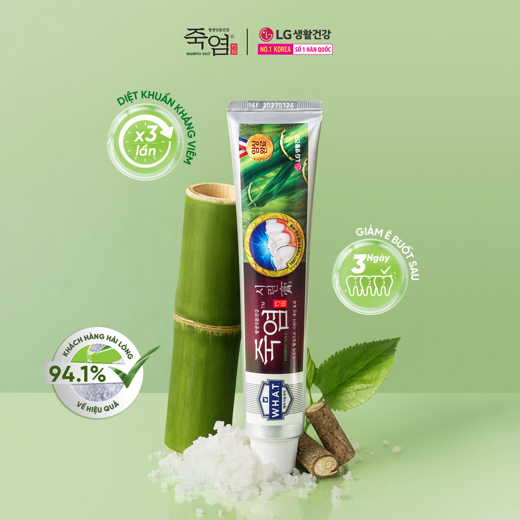 [LG Daily Beauty Official] Combo 4 Kem đánh răng Bamboo Salt Muối Tre Chăm Sóc Răng Ê Buốt 140g