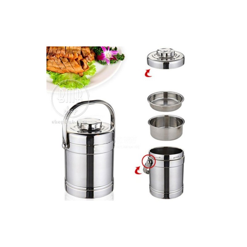 Cặp lồng inox 1,4l hàn quốc 3 ngăn chứa đồ ( bạc)