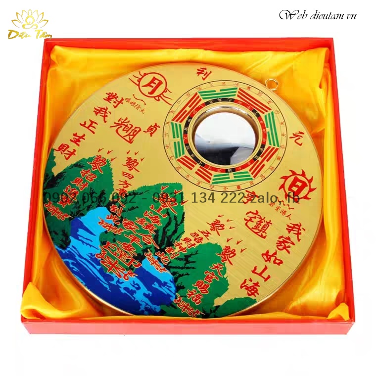 Gương bát quái đồng tranh sơn hải trấn phong thủy trấn nhà, hóa giải hướng xấu 16cm đồ thờ cúng phong thủy Diệu TÂM