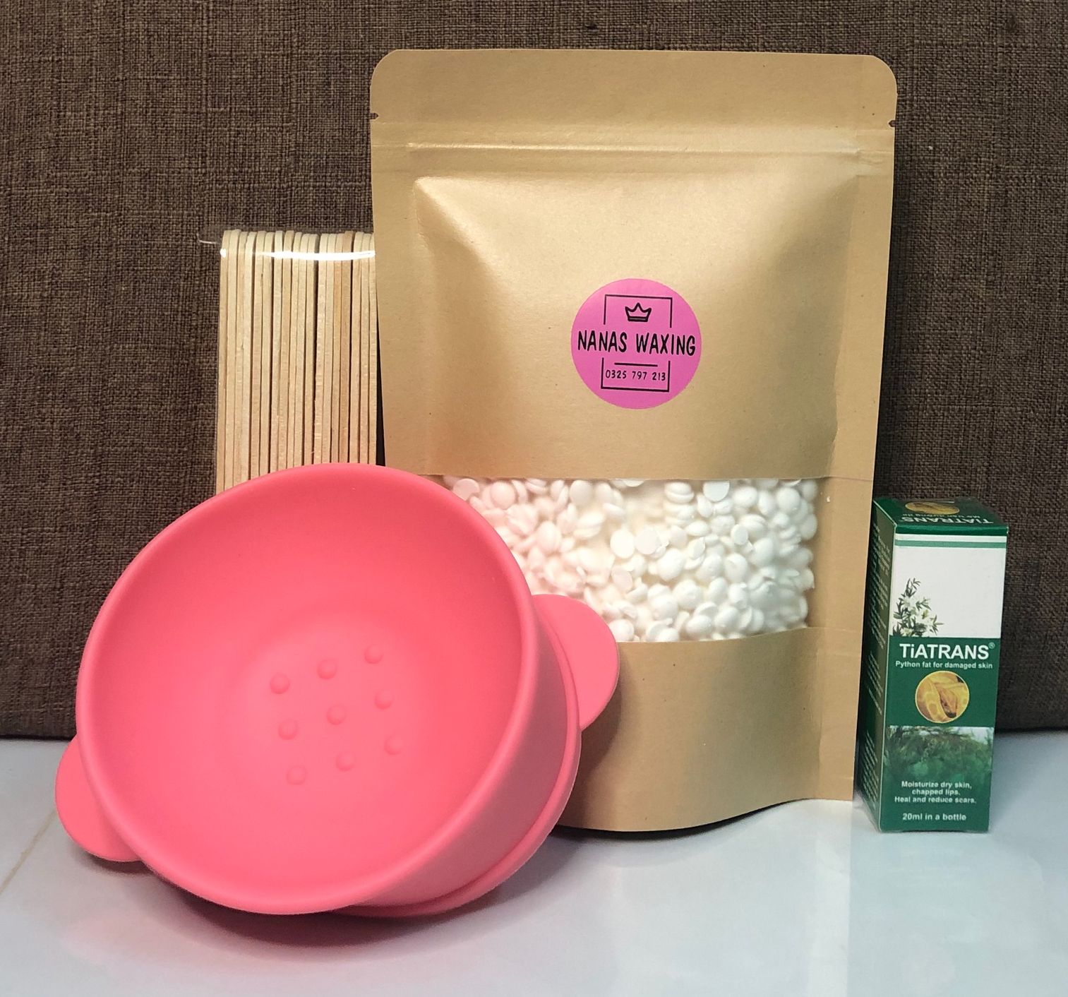 Combo 200g sáp + chén silicon + mỡ trăn 20ml + que wax