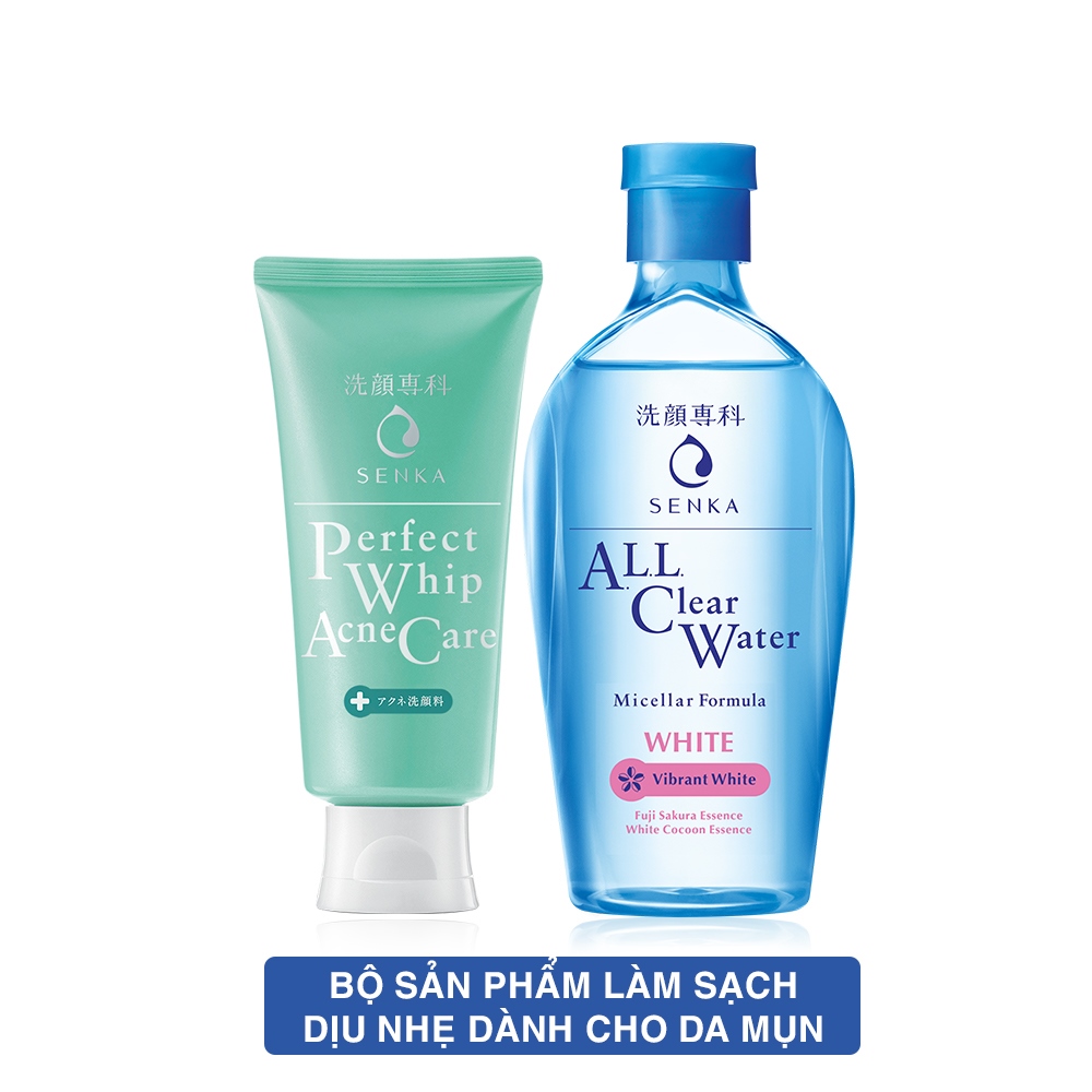 combo sửa rửa mặt và nước tẩy trang làm sạch dịu nhẹ dành cho da mụn Senka