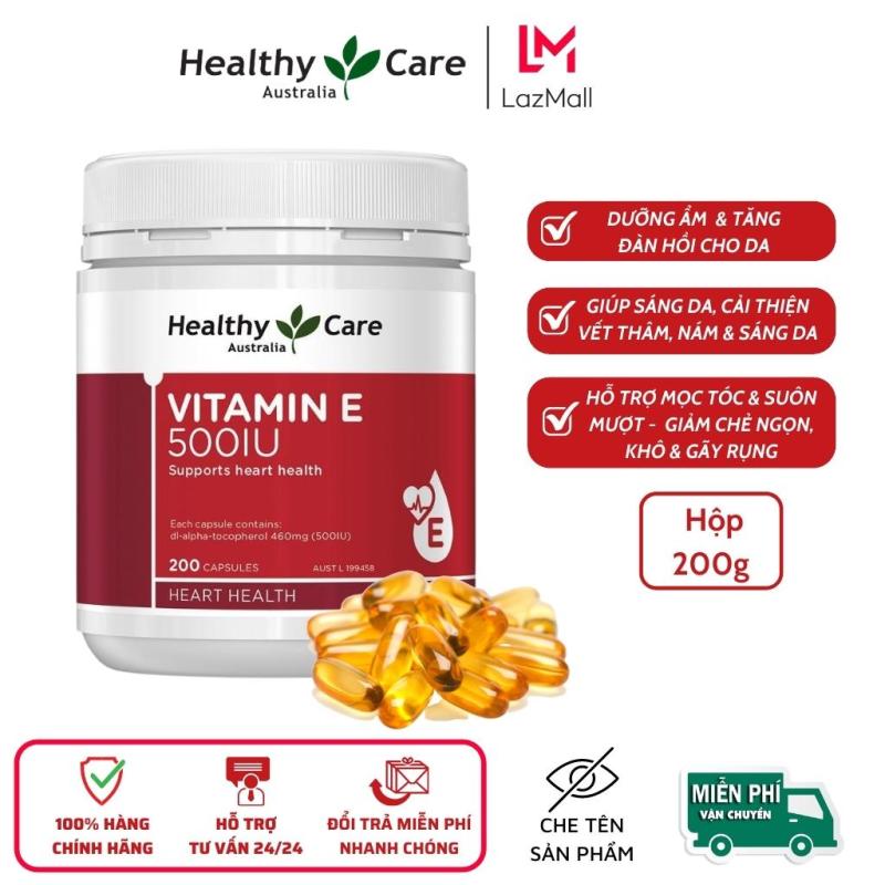 Viên uống Vitamin E Healthy Care 500IU giảm nám, tàn nhang và nếp nhăn hộp 200 Viên nhập khẩu