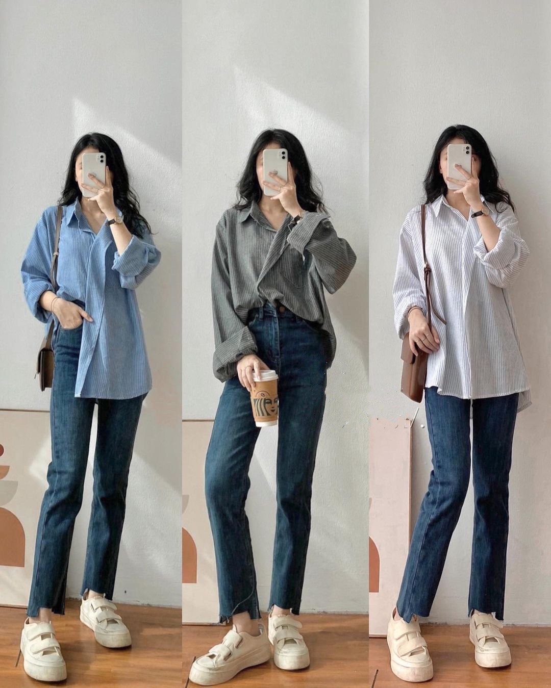 Áo sơ mi kẻ sọc dọc vạt chéo kiểu hàn quốc