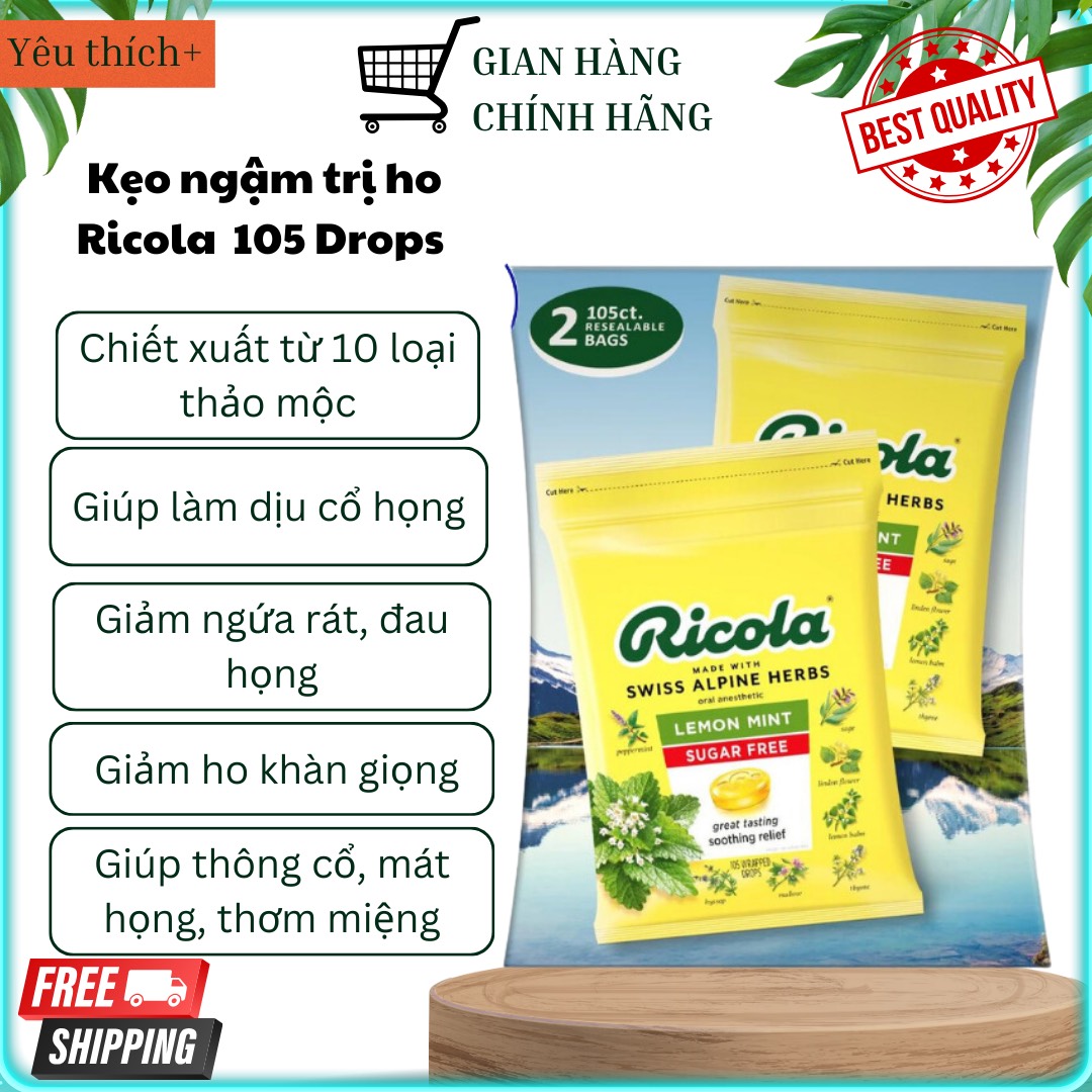 Kẹo ngâm ho không đường Ricola Mỹ