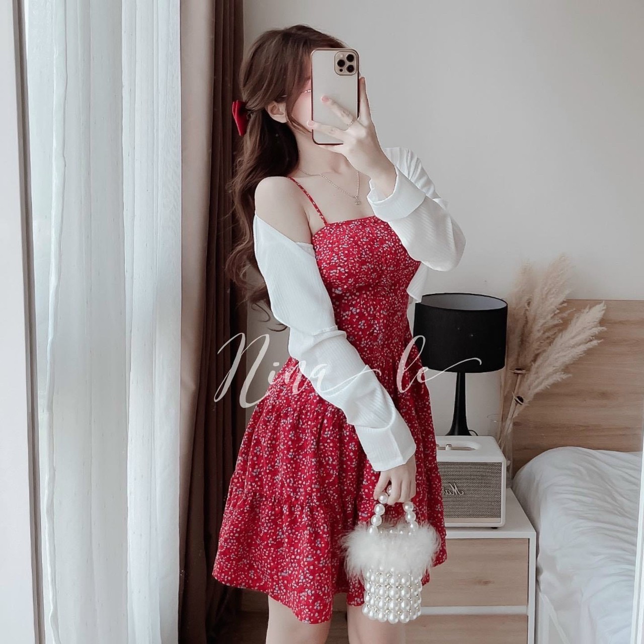 ĐẦM LỤA 2 DÂY NÚT BỌC KÈM KHOÁC THUN GÂN HÀNG ĐẸP ld22