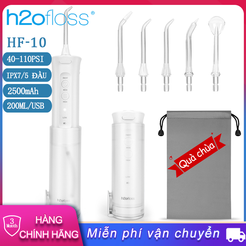 WGB Máy tăm nước H2ofloss HF-10 Oral Irrigator, Máy Tăm Nước Cầm Tay với 5 Đầu Vòi, 5 Chế độ IPX7 chống thấm nước Máy Xỉa Răng Nước Chính Hãng Bảo Hành 12 Tháng Sạc USB