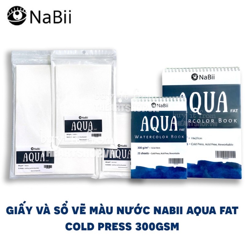 Giấy vẽ và sổ vẽ màu nước NABII AQUA FAT (COLD PRESS 300gsm)