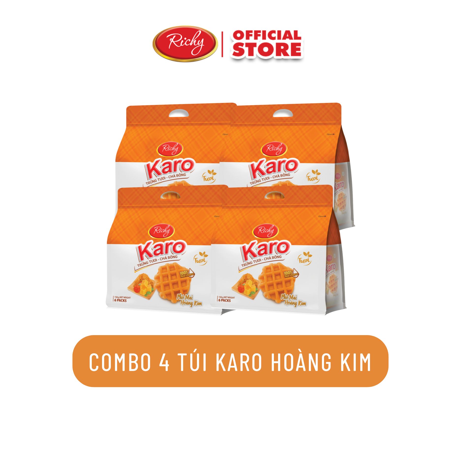 Combo 4 bịch Bánh tươi Richy KARO trứng tươi - chà bông - date 45 ngày từ NSX, KH cân nhắc khi mua SL lớn