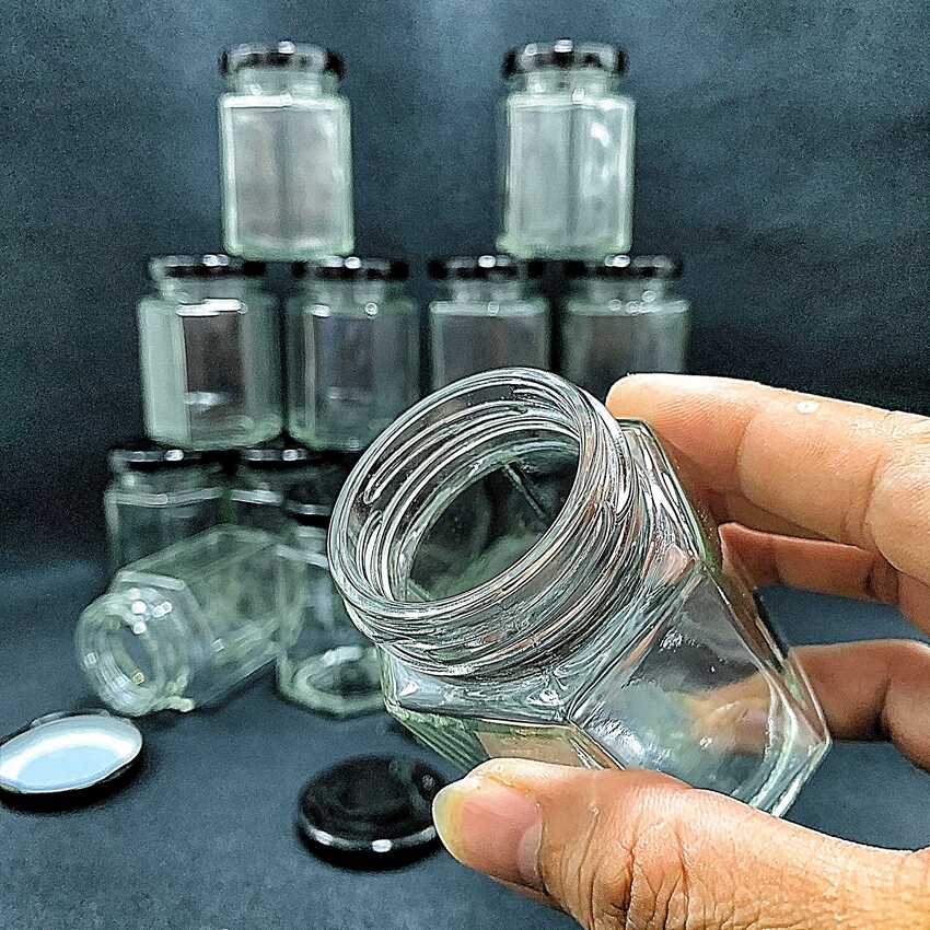 Hexagon pot 100ml – Black tin cap - combo 15 pots/jars