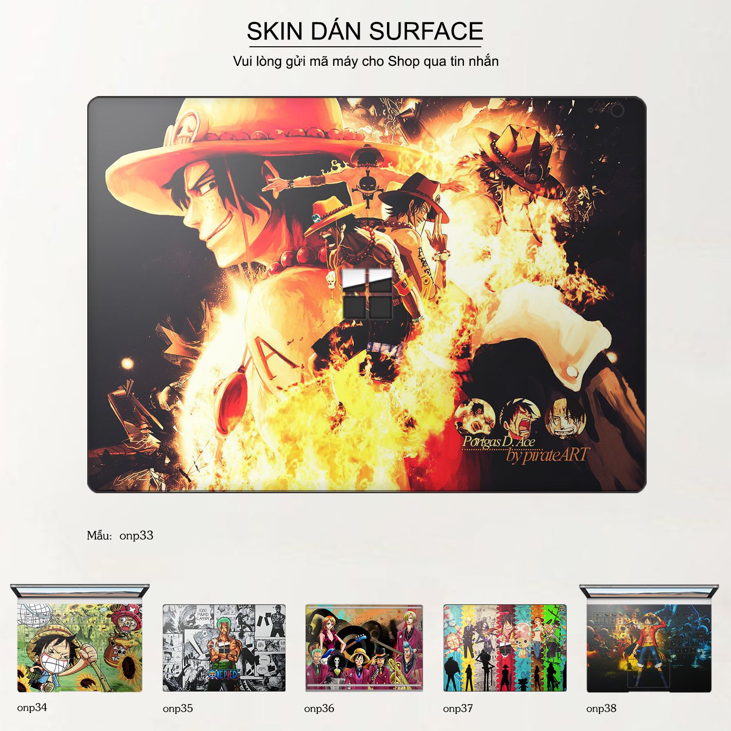 Decal Skin dán Surface Pro / Laptop / Go / Book mẫu One Piece (inbox mã máy cho shop)