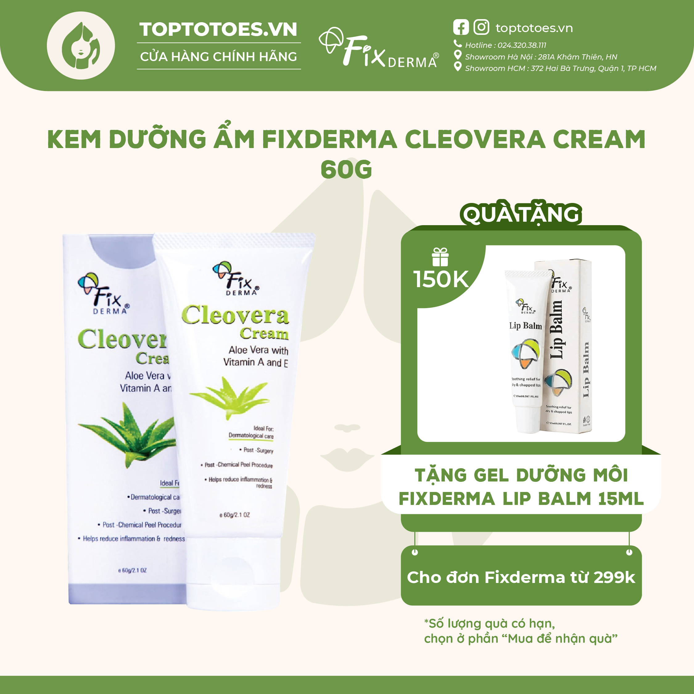 Kem dưỡng ẩm Fixderma Cleovera Cream - 60g [NHẬP KHẨU CHÍNH HÃNG 100%]