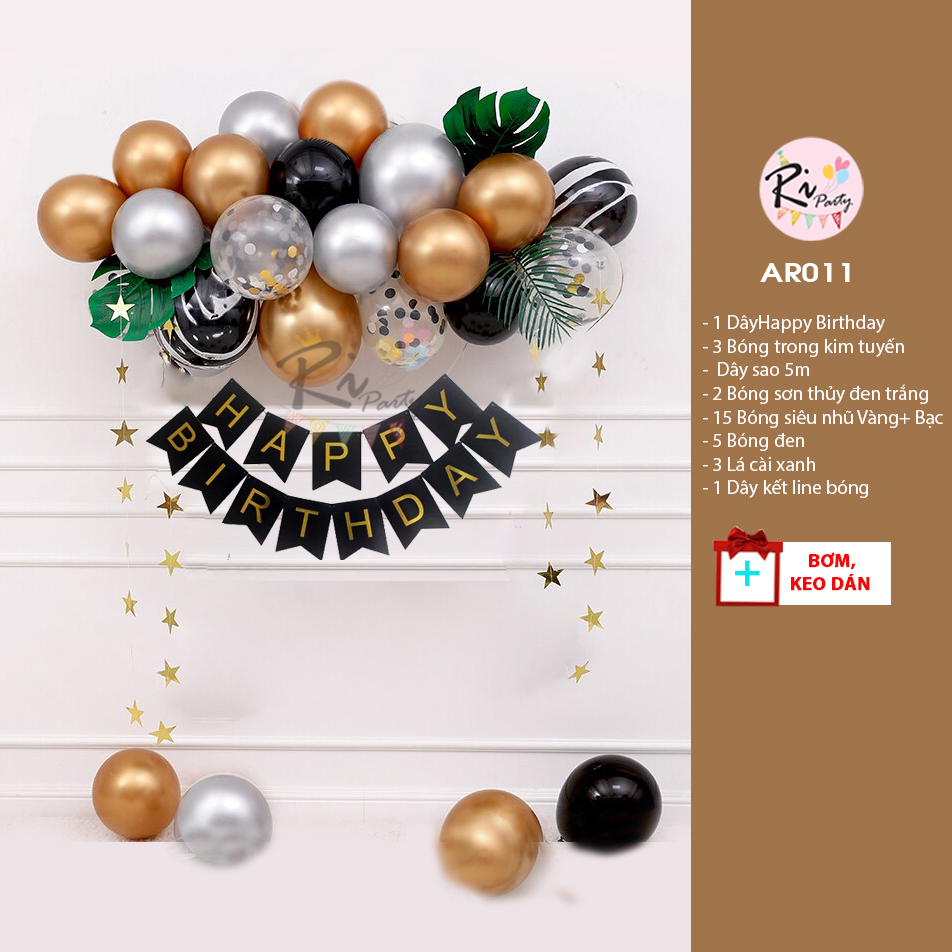 Set Bóng Trang Trí Sinh Nhật Giá Rẻ tone đen vàng