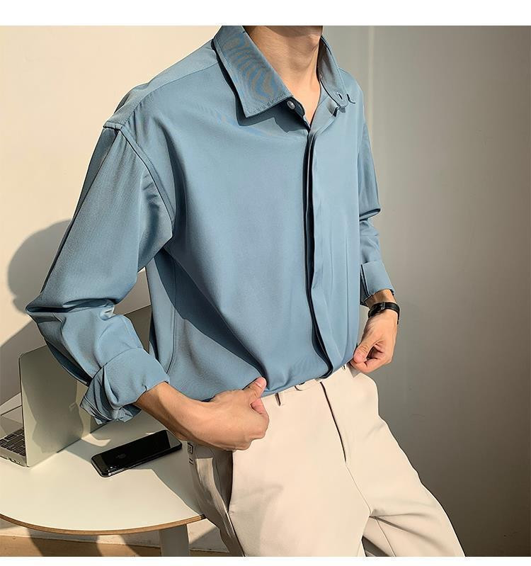 Áo sơ mi nam dài tay form rộng mẫu giấu nút thời trang PONIVALAZA phong cách Hàn Quốc cao cấp mới (nhiều màu)