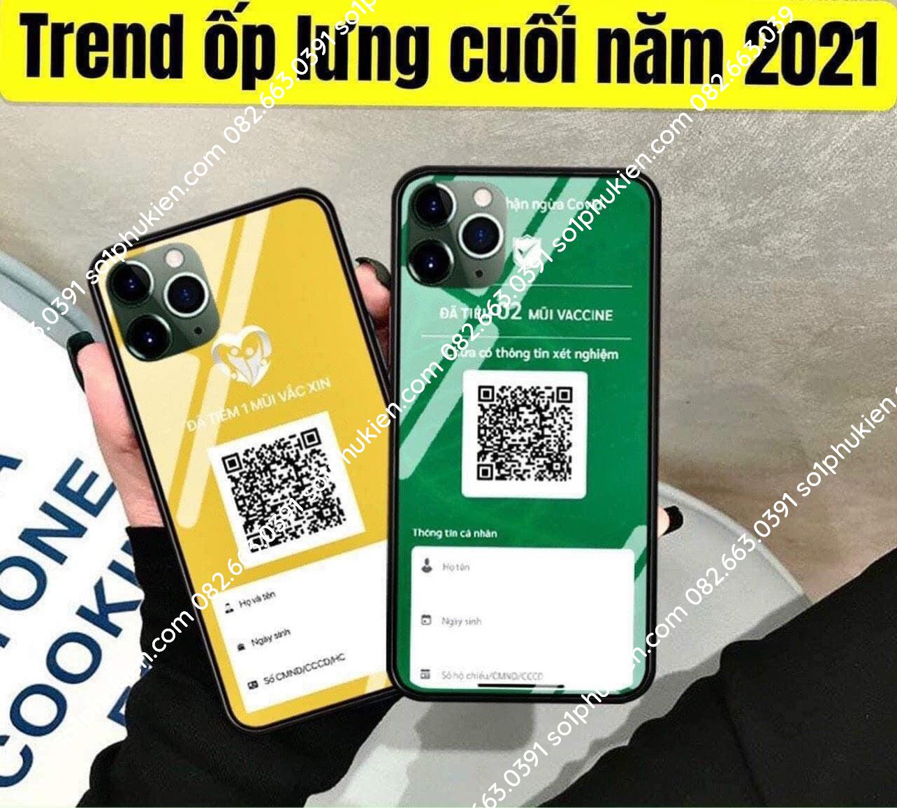 Ốp lưng in hình QR Code Vaccine theo yêu cầu cho Huawei, Xiaomi, Realme, Nokia, Sharp