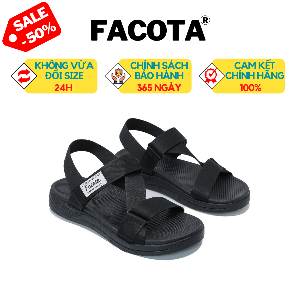 [HÀNG CHÍNH HÃNG] Giày dép sandal nam nữ FACOTA ĐEN FULL CL01 -  Đi học, đi chơi, sandal êm nhẹ đẹp