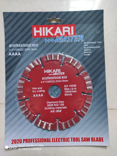 Đĩa cắt bê tông, rãnh tường, lưỡi cắt bê tông 129 x 22x4.5mm, Hikari Made in Thái Lan,  lắp vừa các loại máy phay cắt rãnh tường, phay cắt bê tông